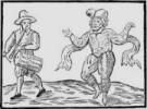 Illustration of William Kempe morris dancing from London to Norfolk in 1600